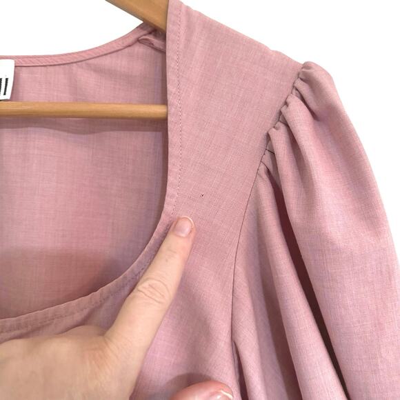 Ganni Drapey Cropped Zipper Blouse Top Puff Sleeve Sz 42 US Large Pink FLAW - Picture 2 of 7